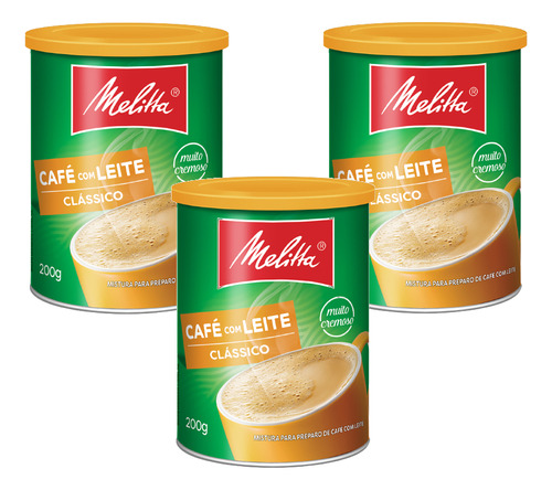 Kit 3 Café Com Leite Solúvel Clássico Melitta Lata 200g