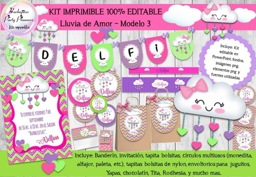 Kit Imprimible Candy Bar Lluvia De Amor 100% Mod. 3 Editable