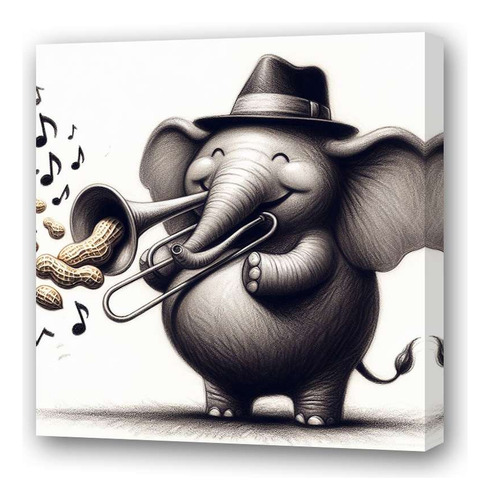 Cuadro 20x20cm Elefante Tocando Trombón Jazz Musica M2