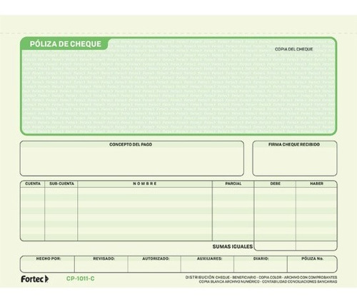 Poliza De Cheque Con Carbon 1/2 Oficio 25 Juegos 10 Blocks