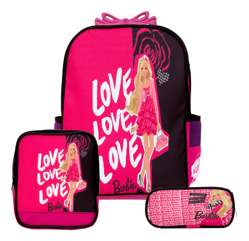 Kit Completo Mochila Infantil Escolar De Rodinhas Barbie