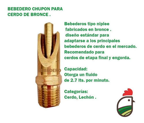 Bebedero De Chupón Cerdo 100% Bronce