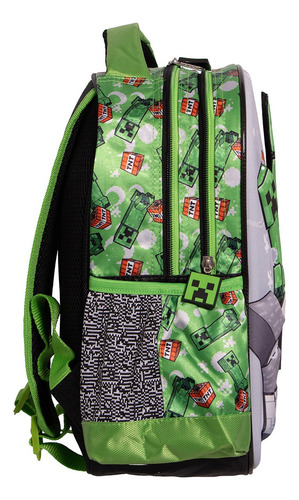 Kit Mochila Minecraft Lapicera Original Con Luz Kinder Gris Gris