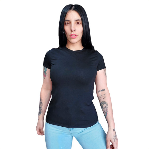 Remera Mujer Manga Corta Cuello Cerrado Modal Con Lycra