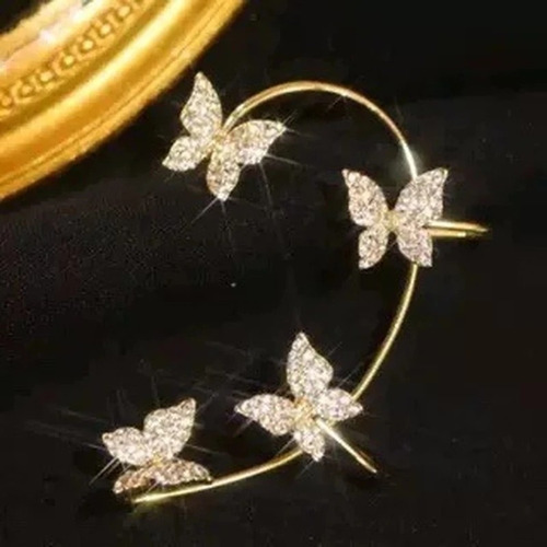 Imagen 5 de 8 de Arete Dorado O Plateado Ear Cuff Climber Mariposas Cristales