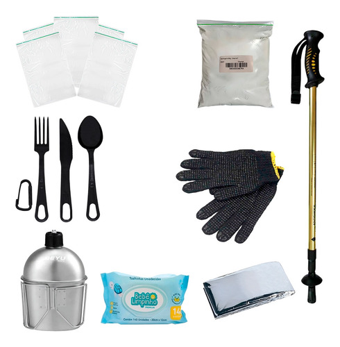 Kit Ziplock + Cantil + Luva + Lenço + Bastão + Acessórios