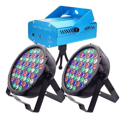 Kit 2x Luz Par 54 Led Strobo Mini Laser Projetor Iluminação