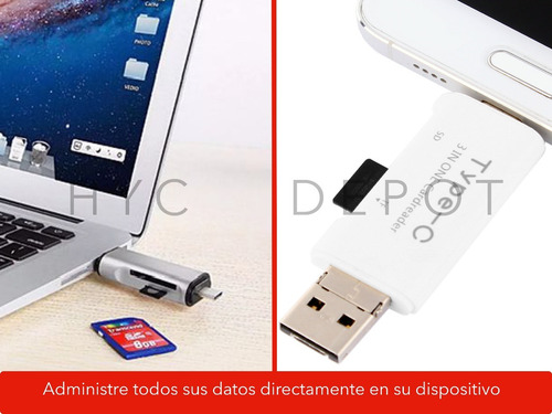 Imagen 7 de 10 de Kit Adaptador Usb C 3 En 1 - Lector De Memoria Sd - Otg
