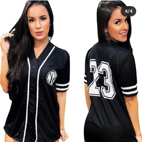 Blus o Camisetao Camisa Bot o Baseball Feminino Nyc Basquete