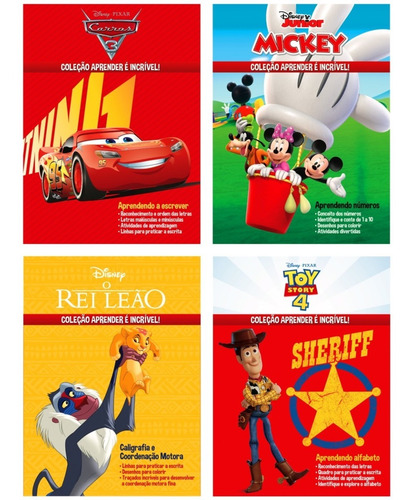Kit 4 Livros Infantis Aprender É Incrível Personagens Disney