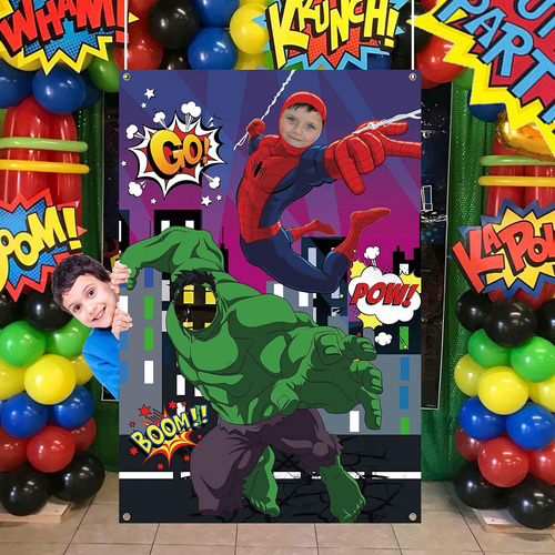 Tuwuna Superhero Photo Door Banner,spider And Green Giant Su