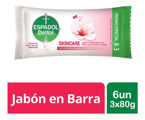 Espadol Jabon Antibacterial Skincare 6 Unidades 3 X 80 G