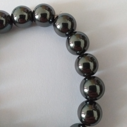 Pulseira Hematita 10mm Preta Brilho 9 Cm 18 Cm