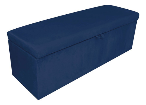 Puf Calçadeira Baú Retangular Para Quarto Clean 140 Cm Suede Cor Azul-marinho