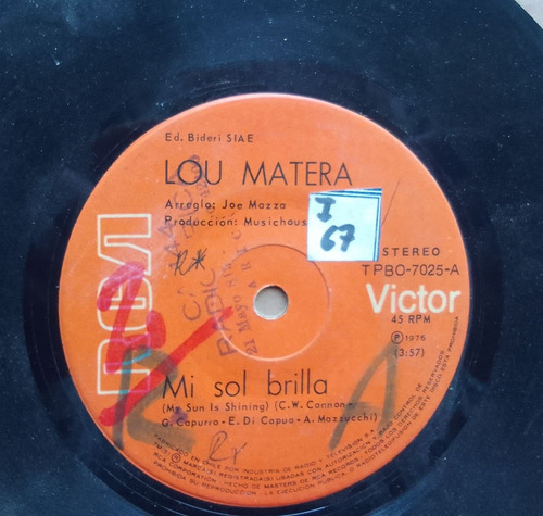 Vinilo Single Lou Matera Mi Sol Brilla 