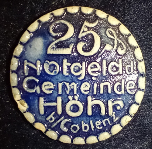 Monedas Alemania Notgeld Höhr/coblenz. Porcelana X 3 Uni (Usado)