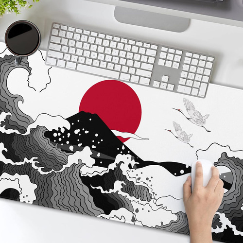 Alfombrilla De Raton Japonesa Con Ondas Rojas Y Negras, 3...