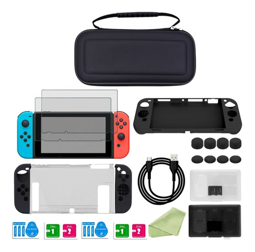 Funda Nintendo Switch Estuche Retro Kit Accesorios + Cristal