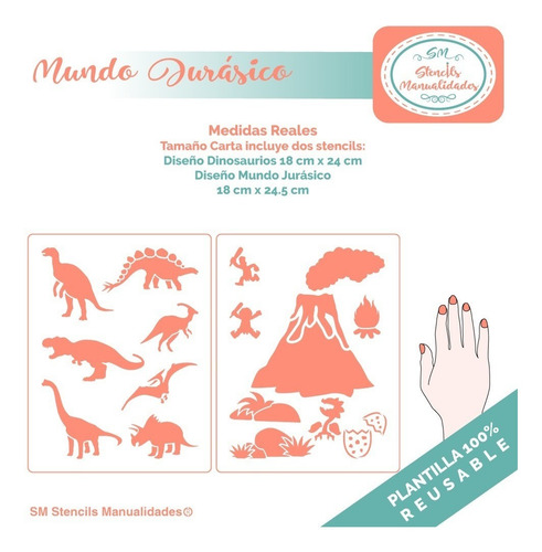 Imagen 3 de 3 de Stencil Mundo Jurásico Plantilla Reusable Para Manualidades