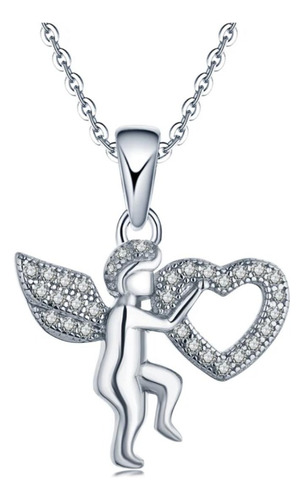 Colgante Ángel Con Corazón Zir Plata 925 Con Cadena Incluida