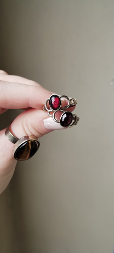 Anillo Granate En Alpaca Trenza
