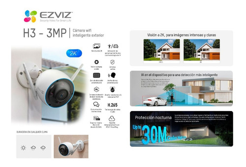 H3 Cámara De Seguridad Inalámbrica Wifi Ezviz 3mp, 2k, Ip67