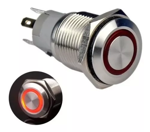 Boton Pulsador De Metal Con Retencion 16mm Led 12v Colores