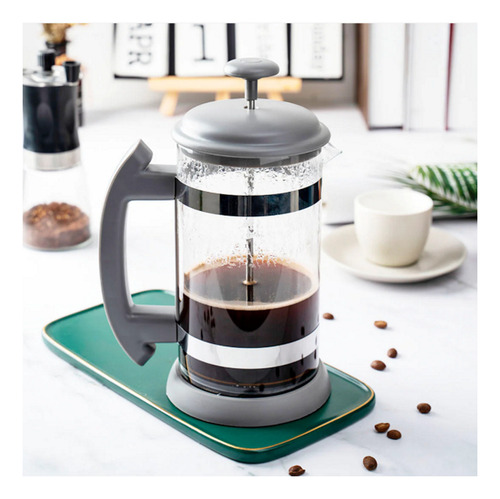 Prensa Francesa Café 1l Vidrio Pvc Filtro Silicón Brang Color Gris