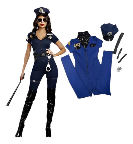 1 Disfraz De Policia Para Mujer + Accesorios Ideal Para Fiesta De Halloween