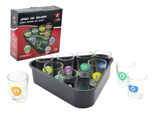 Jogo De Copos De Shot 50ml Sinuca Bilhar Com 10 Peças