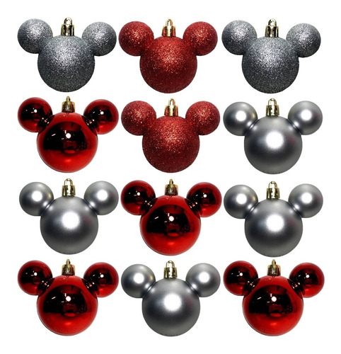 Imagem 1 de 4 de Kit Enfeites 12 Bolas Árvore De Natal Mickey Disney Original