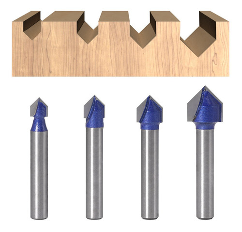 Fresa Ranura V 4un Vástago 1/4 Diferentes Medidas