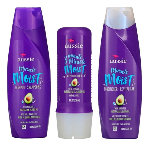  Aussie Kit Shampoo + Condicionador 360ml+máscara Moist 236ml