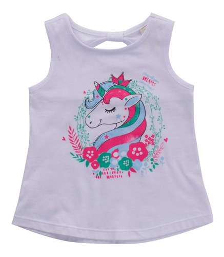 Camiseta M/s Elisa Blanca Estampado Unicornio Para Bebe Niña