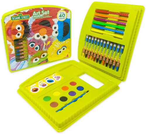 Estuche Arte 43 Piezas Crayones Acuarelas Sesame Street