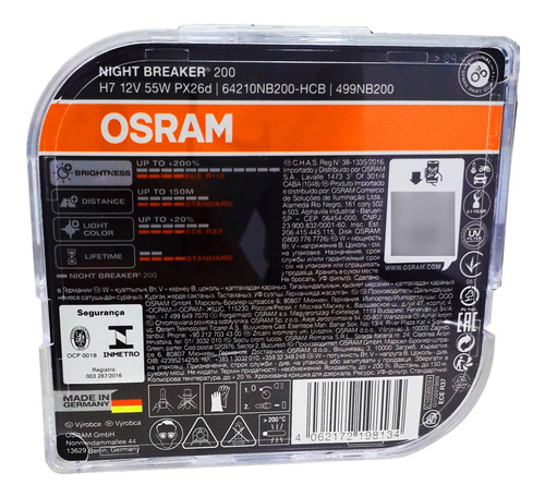 Par Lâmpada Osram Night Breaker 200 H7 55w 12v