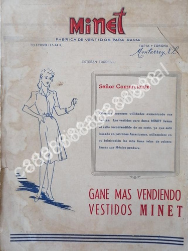 Cartel De Fabrica De Vestidos Minet 1943 De Esteban Torres.