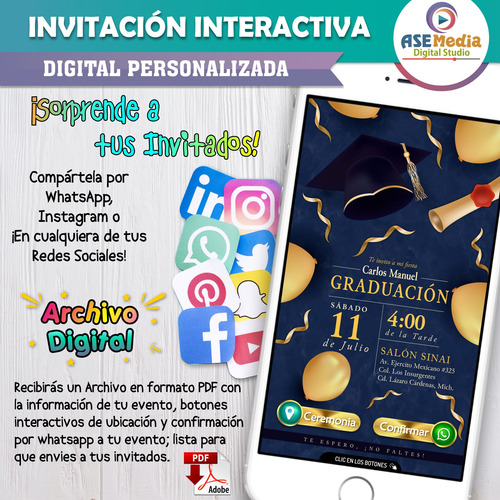 Invitación Digital Mi Graduación Botones Interactivos Mapa Mi Graduación