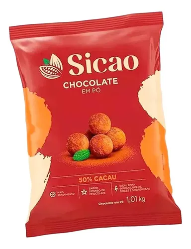 Cacau em pó Sicao Cacau em pó 50% Sicao cacau chocolate sem glúten pacote 1 kg