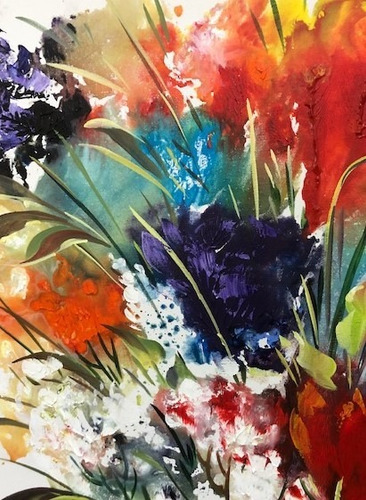 Imagem 6 de 6 de Obra/quadro Acrílico S/tela Painel Flor Espatuladas 50x60cm