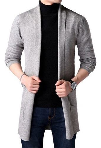 Saco Sueter Cardigan Casual Largo Abierto Para Hombre