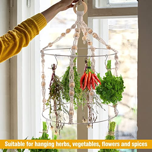 Percha De Secado De Hierbas Boho Doble Macramé 15 Ganc...