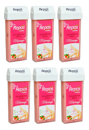 Repos Kit 6uni Cera Depilatória Roll-on Morango 100g