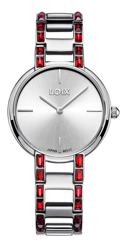 Reloj Loix Dama L1191-5 Plateado Con Piedras Rojas