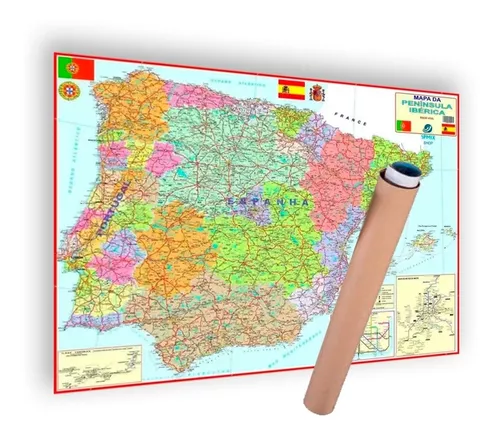 Mapa parede faibo espanha e portugal plastificiado enrolado 98×134