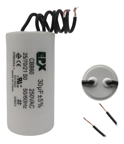 Capacitor Permanente 30uf 250v 2 Fios Cbb60 Motor Eletrico
