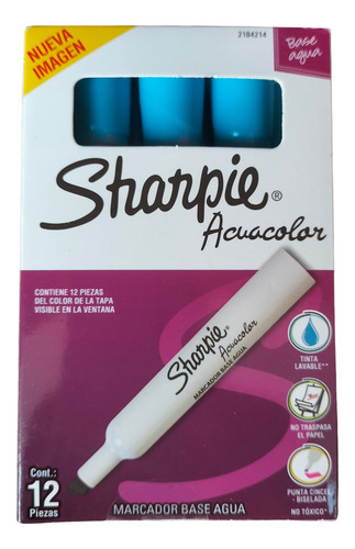 12 Marcador Base Agua Sharpie Acuacolor Lavable