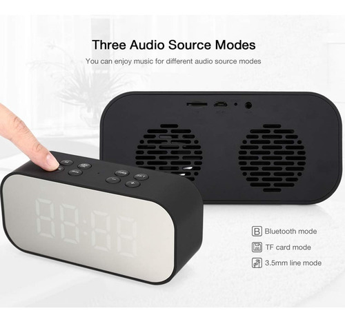 Imagen 6 de 9 de Reloj Despertador Digital Bocina Bluetooth Negro