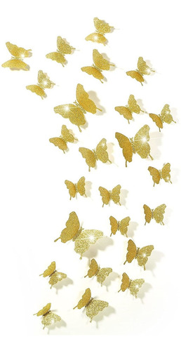 Espejos Mariposas 3d 48 Unidades Doradas Con Glitter