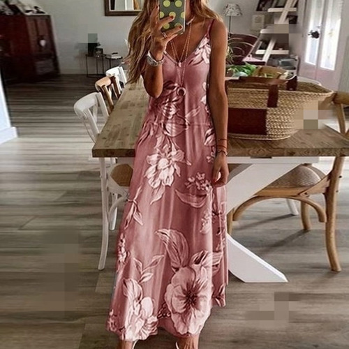 Vestido Feminino, Saia Longa Com Suspensão De Flores